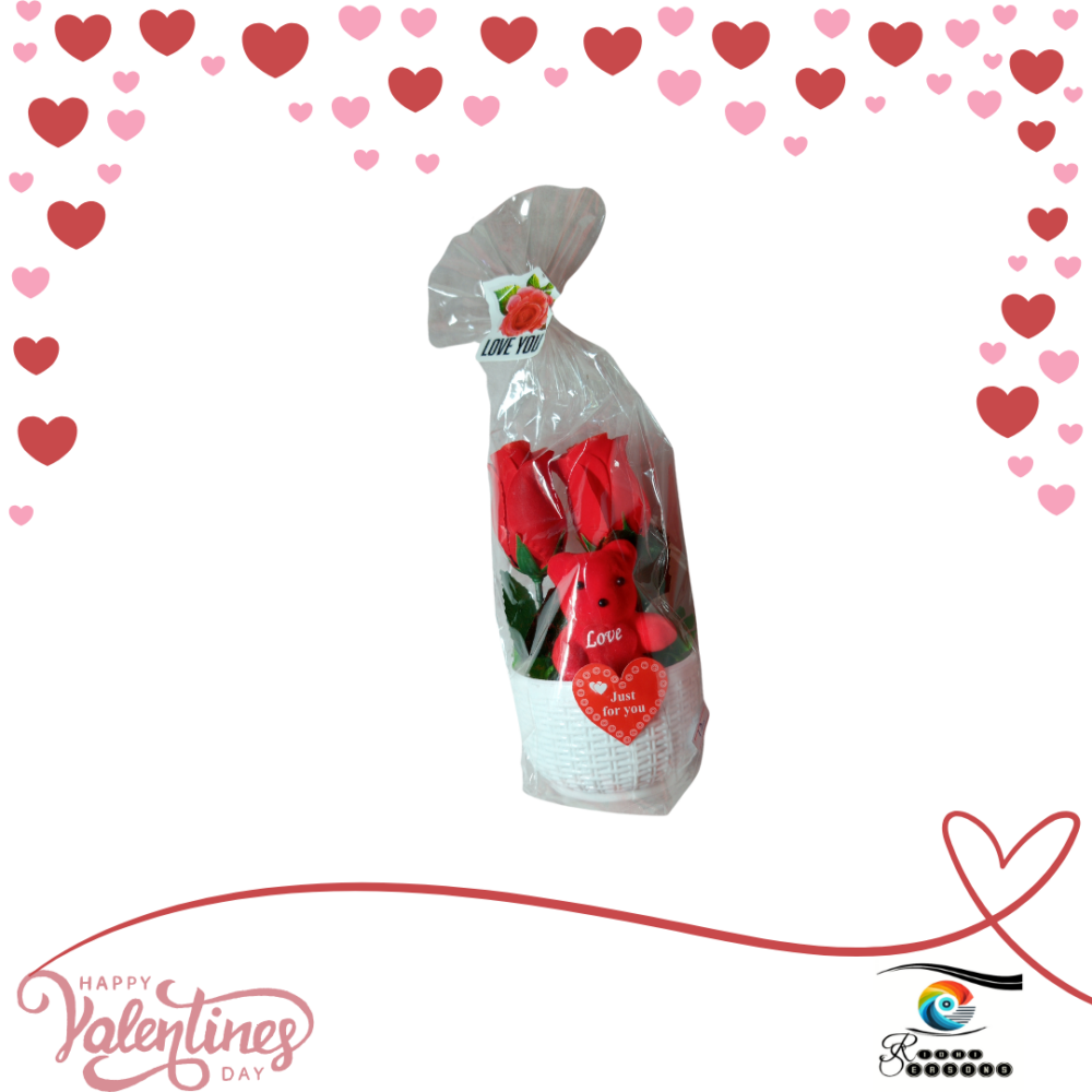 VD - ORNAMENT - DOUBLE RED ROSES WITH TEDDY