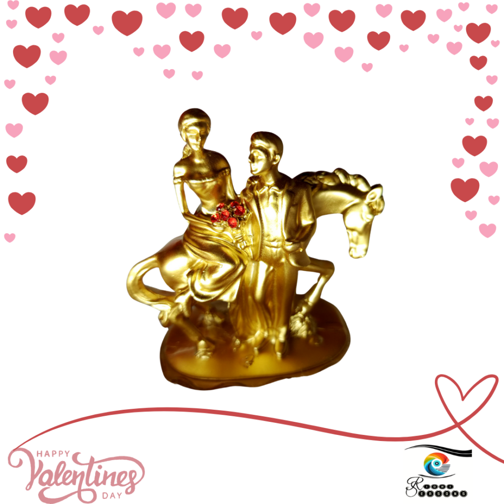 VD - ORNAMENT - Couple Gold Statue with Horse